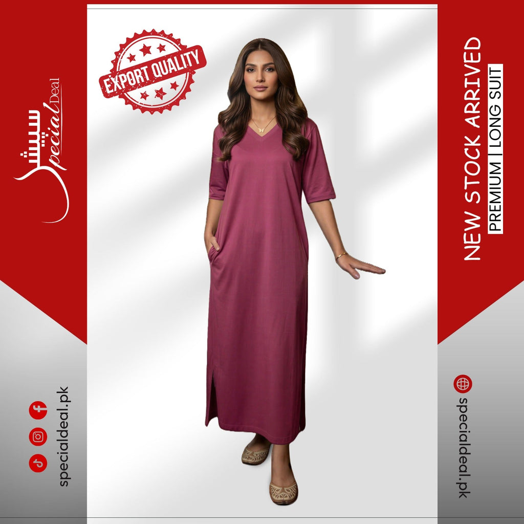 Plain Pink V-Neck with 2 Pockets Long Suit