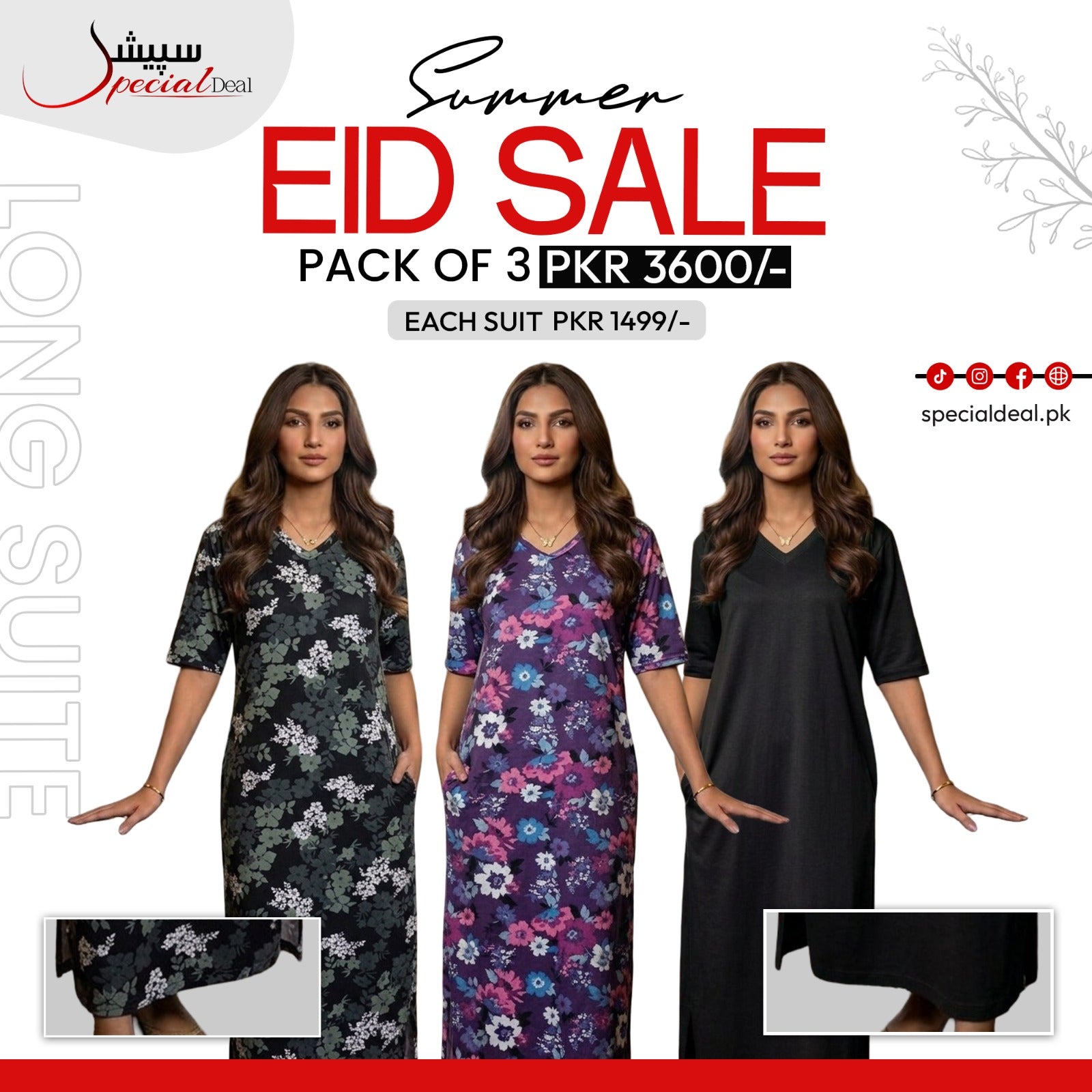Pack of 3 Long Suits – Summer Eid Collection | Jersey Fabric Deal 3