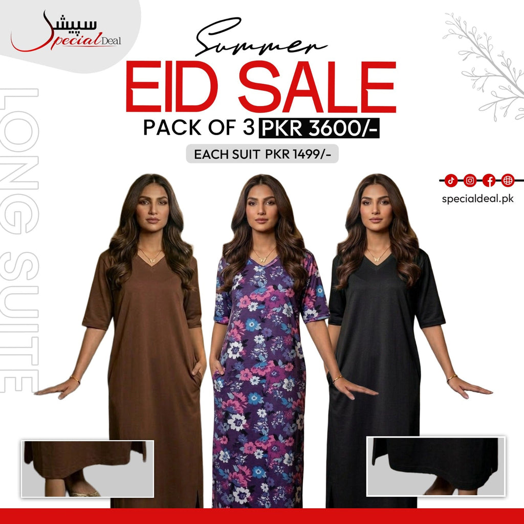 Pack of 3 Long Suits – Summer Eid Collection | Jersey Fabric Deal 12