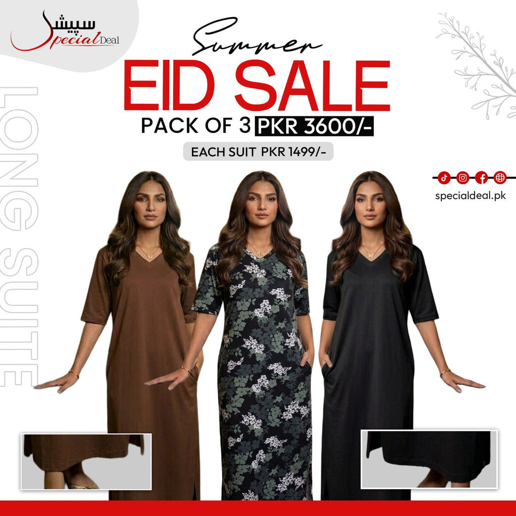 Pack of 3 Long Suits – Summer Eid Collection | Jersey Fabric Deal 14