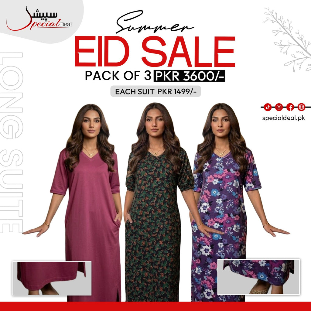 Pack of 3 Long Suits – Summer Eid Collection | Jersey Fabric Deal 17