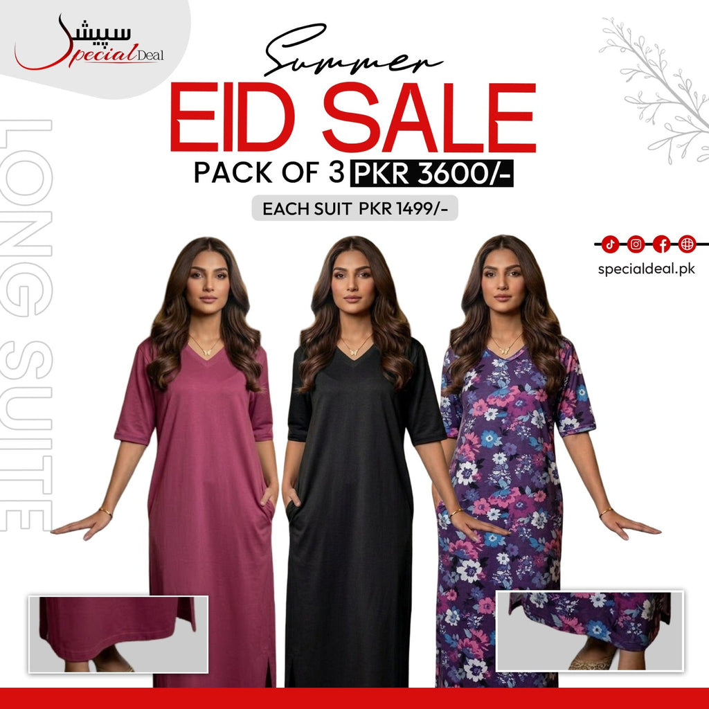 Pack of 3 Long Suits – Summer Eid Collection | Jersey Fabric Deal 19