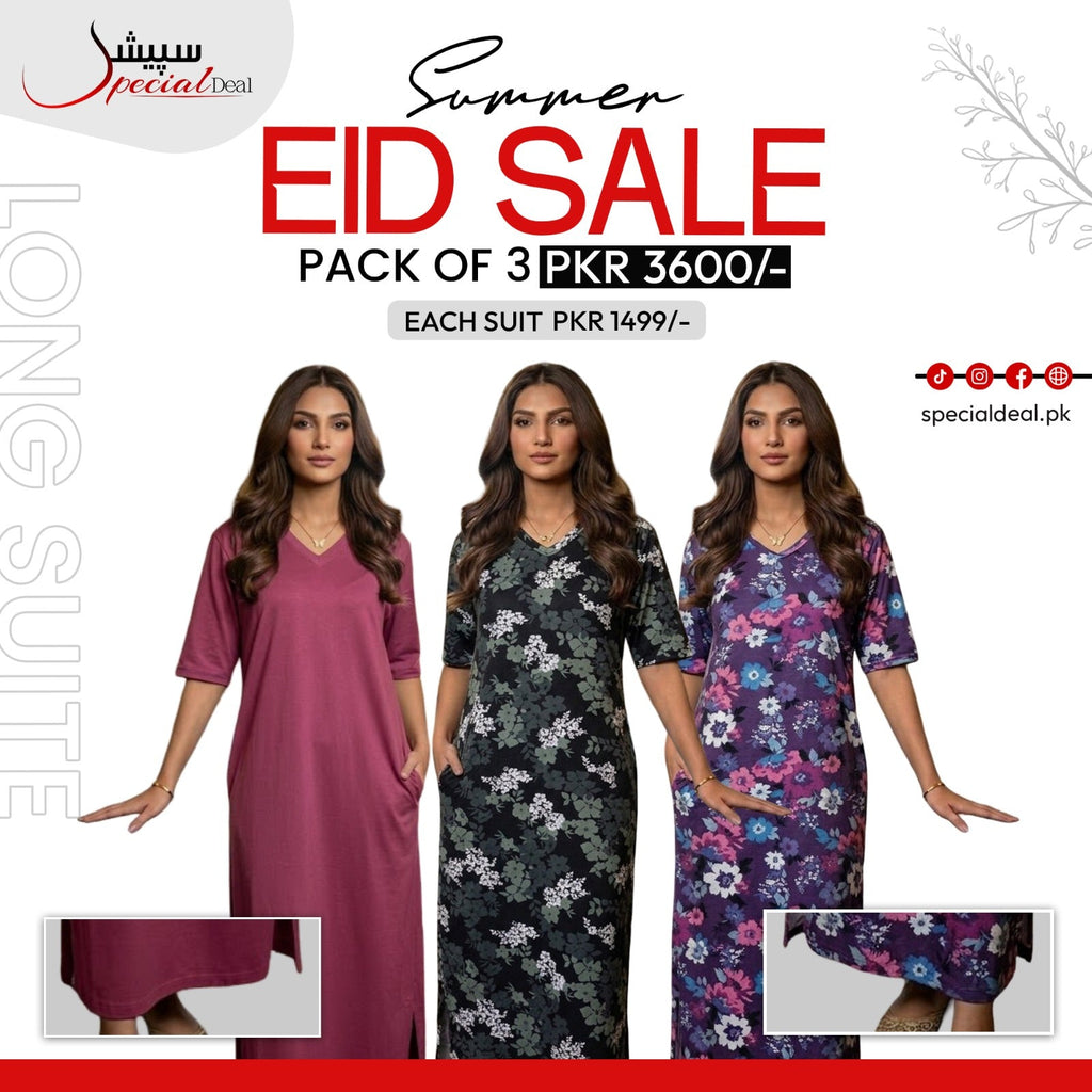 Pack of 3 Long Suits – Summer Eid Collection | Jersey Fabric Deal 20