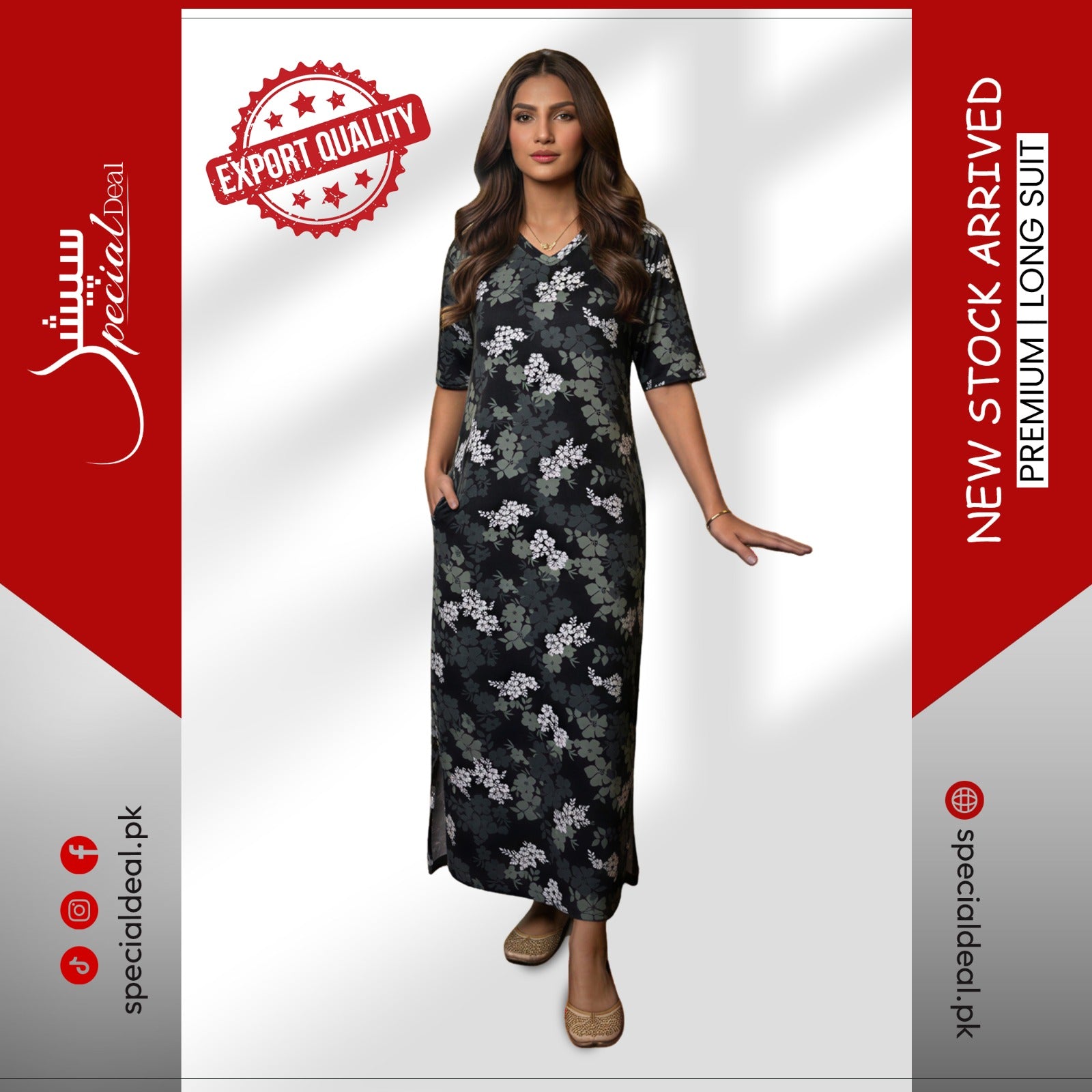 Slate Grey & Black Floral Pocket Tunic