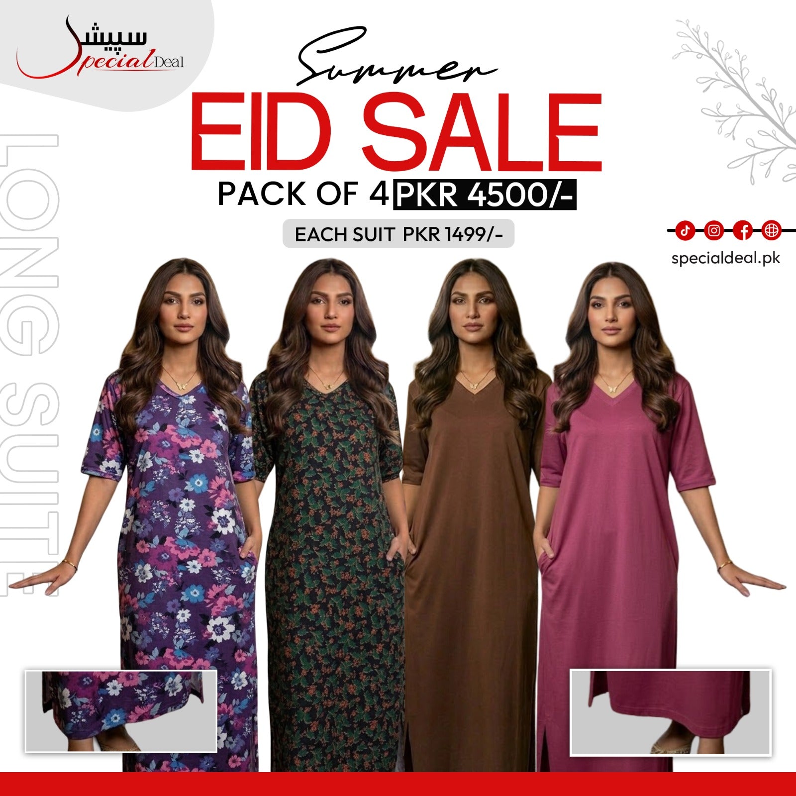 Pack of 4 Long Suits – Summer Eid Collection | Jersey Fabric Deal 3