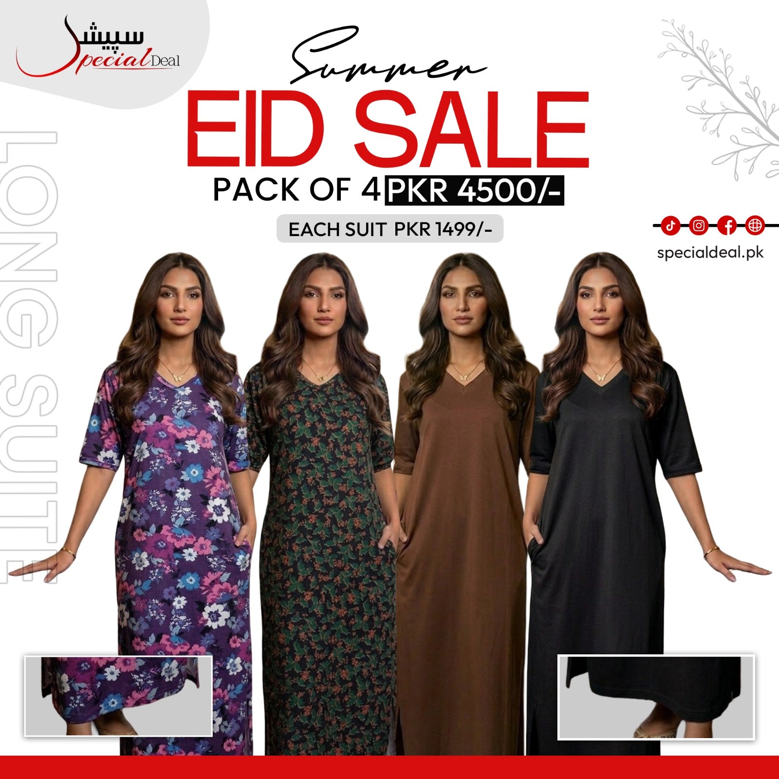 Pack of 4 Long Suits – Summer Eid Collection | Jersey Fabric Deal 8
