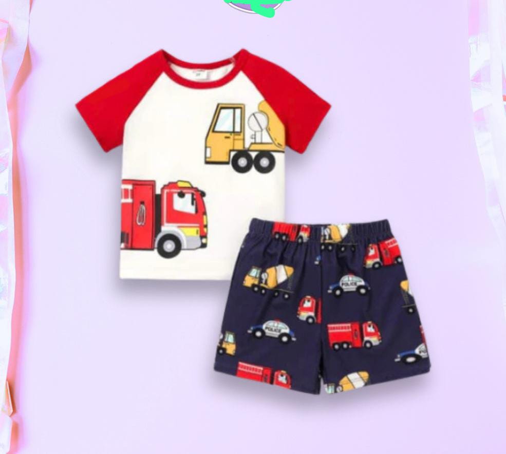 Red Truck Printed Short Sleeve Kids Wear