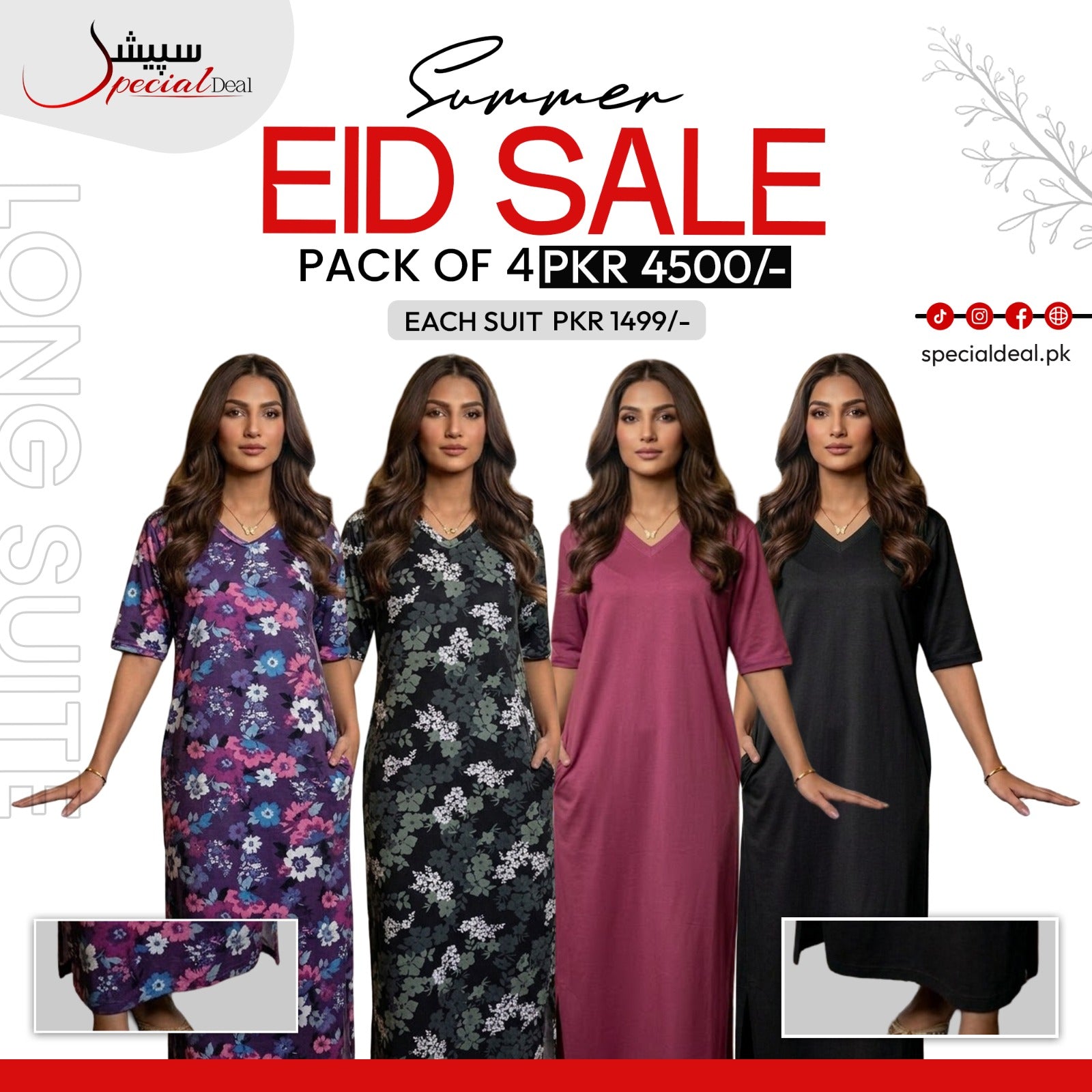 Pack of 4 Long Suits – Summer Eid Collection | Jersey Fabric Deal 10