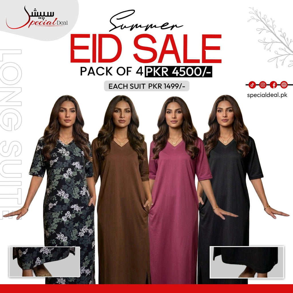 Pack of 4 Long Suits – Summer Eid Collection | Jersey Fabric Deal 13