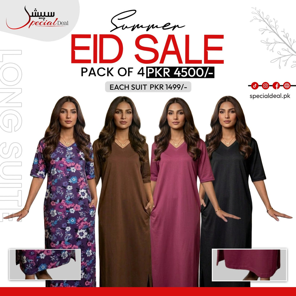 Pack of 4 Long Suits – Summer Eid Collection | Jersey Fabric Deal 14