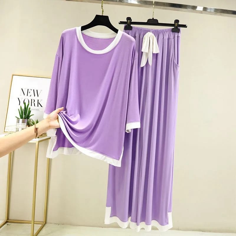 Purple With White Strips Full Sleeves Night Wear