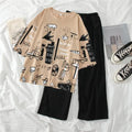 Skin Planet Music Half Sleeves Shirt and Black Plain Trouser Night Wear