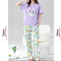 Purple Cuty Bunny Printed Half Sleeves Shirt and Printed Trouser Night Wear