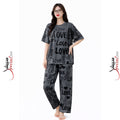 Grey Love Prineted Half Sleeves Shirt and Printed Trouser Night Wear