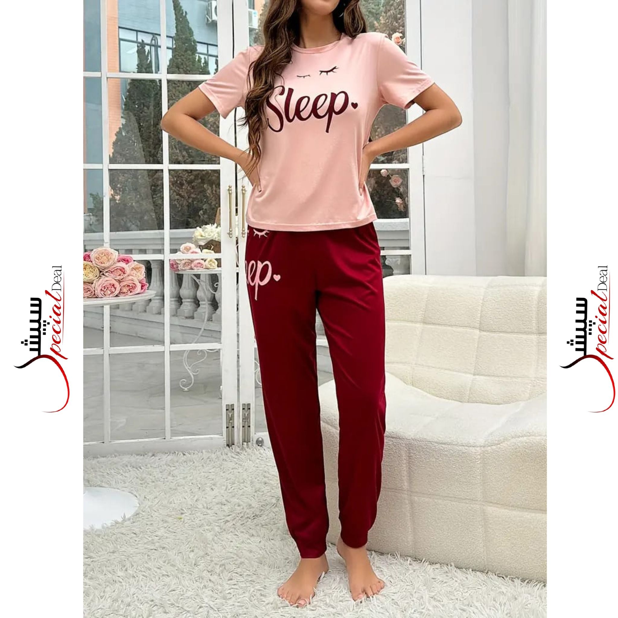 Pink Sleep Half Sleeves Night Wear