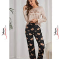 Off White Bear Printed Full Sleeves Shirt And Printed Trouser Night Wear