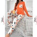 Orange Pocket Flower Printed Full Sleeves Shirt And Flower Printed Trouser Night Wear