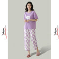 Purple Flower Printed Shirt Half Sleeves and Purple Printed Trouser Night Wear.