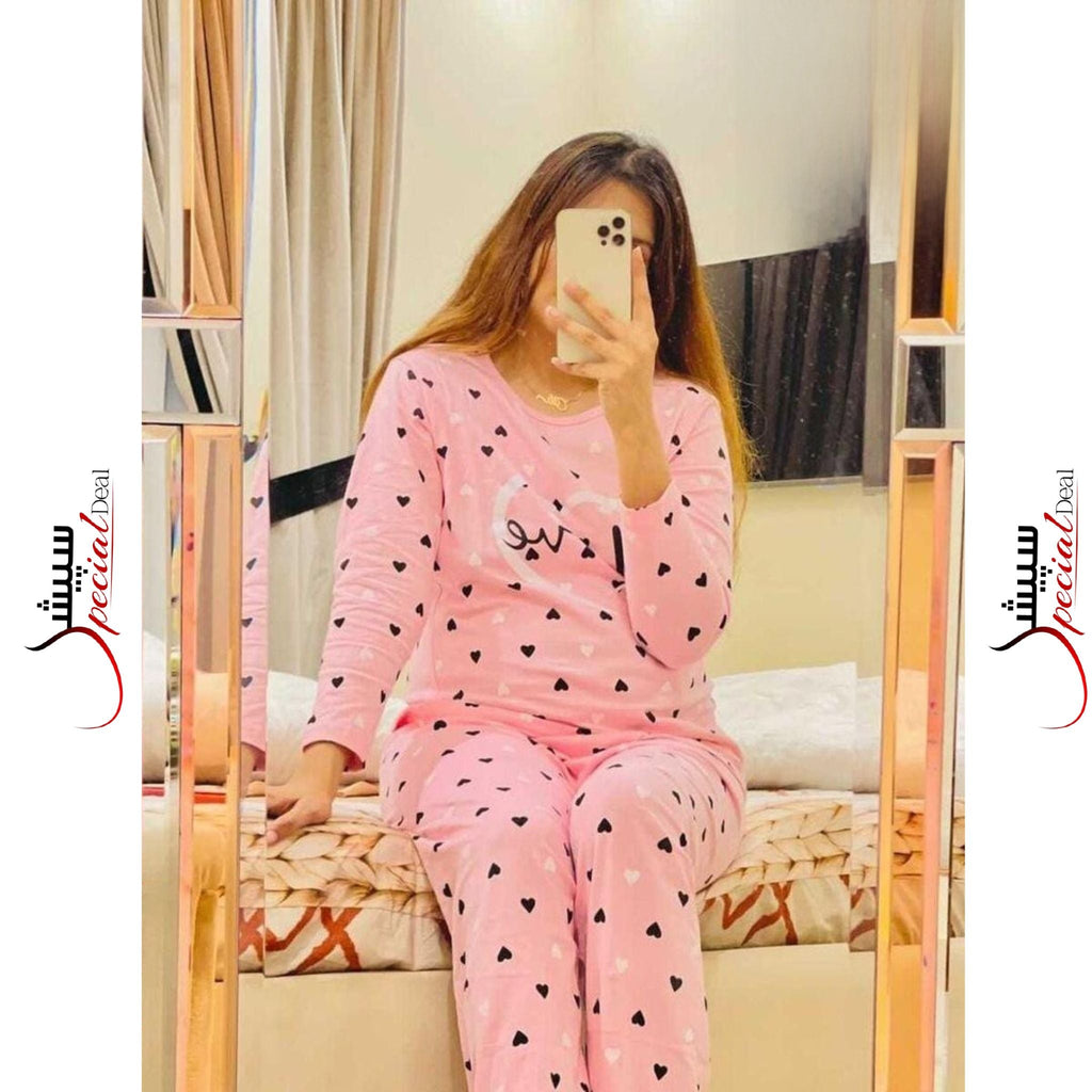 Pink Love Doted Printed Shirt and Doted Printed Trouser Night Wear