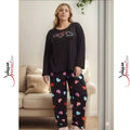 Black Four Multi Hearts Full Sleeves Shirt and Printed Trouser Night Wear