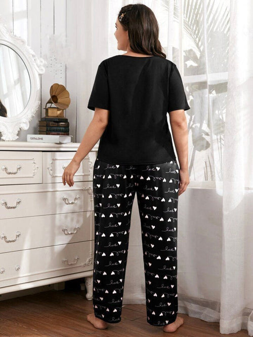 Black Love Half Sleeves Night Wear