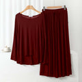 Plain Mehroon Round Neck Frill Sleeves Night Wear