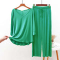 Plain Sea Green V Neck Full Sleeves Night Wear