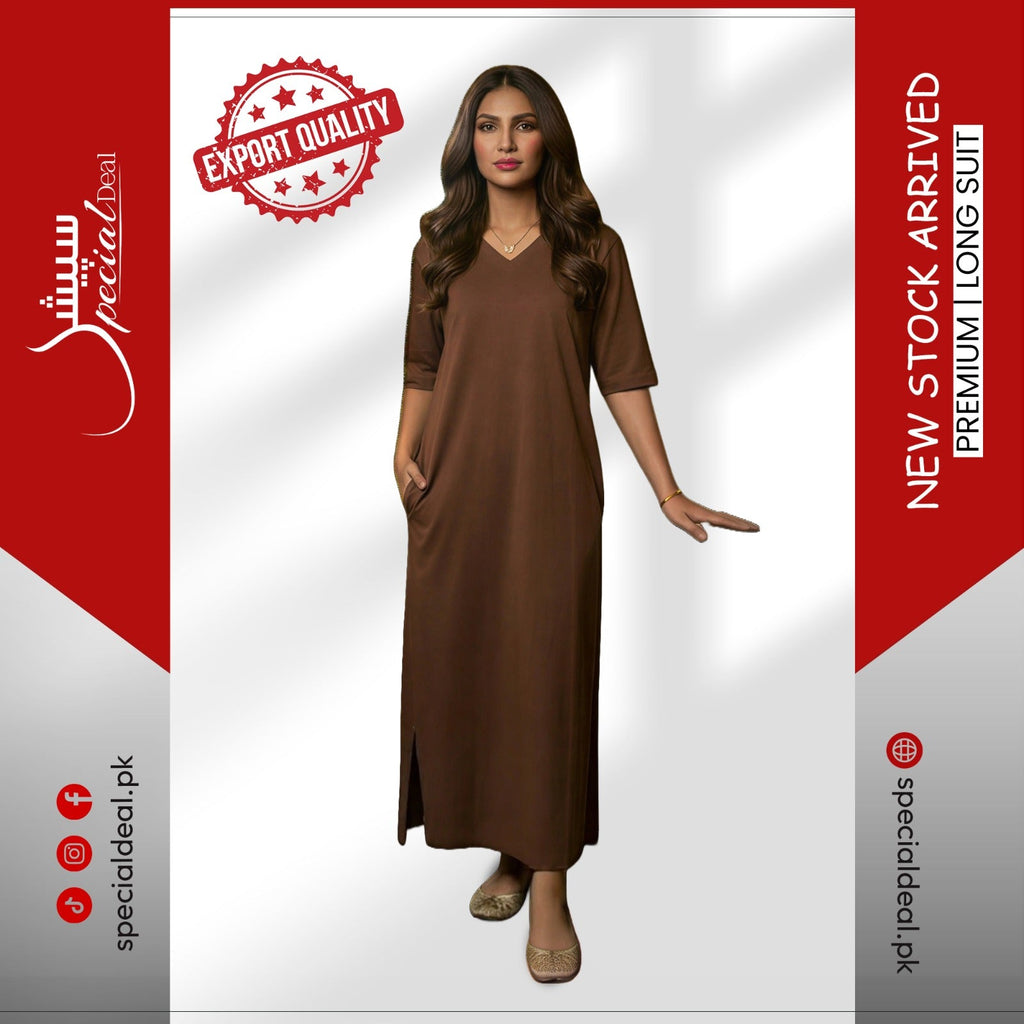 Plain chocolate  V-Neck with 2 Pockets Long Suit
