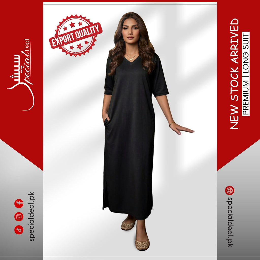 Plain Black V-Neck with 2 Pockets Long Suit