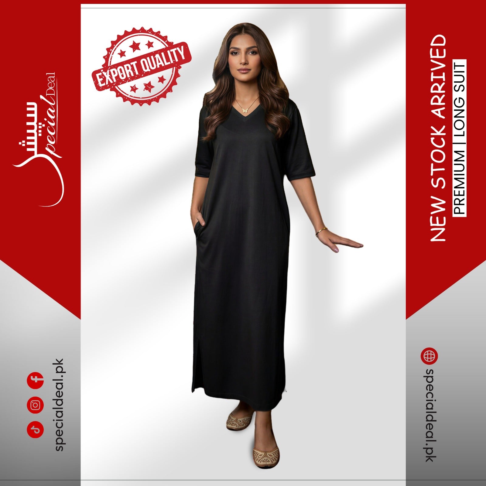 Plain Black V-Neck with 2 Pockets Long Suit