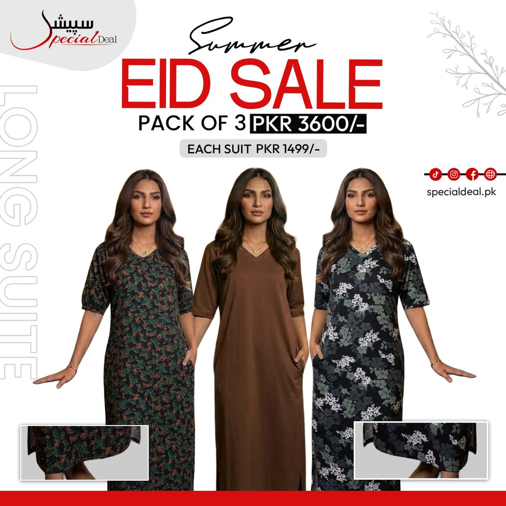 Pack of 3 Long Suits – Summer Eid Collection | Jersey Fabric Deal 2