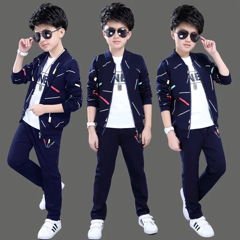 Blue Printed Zipper Kids Track Suit