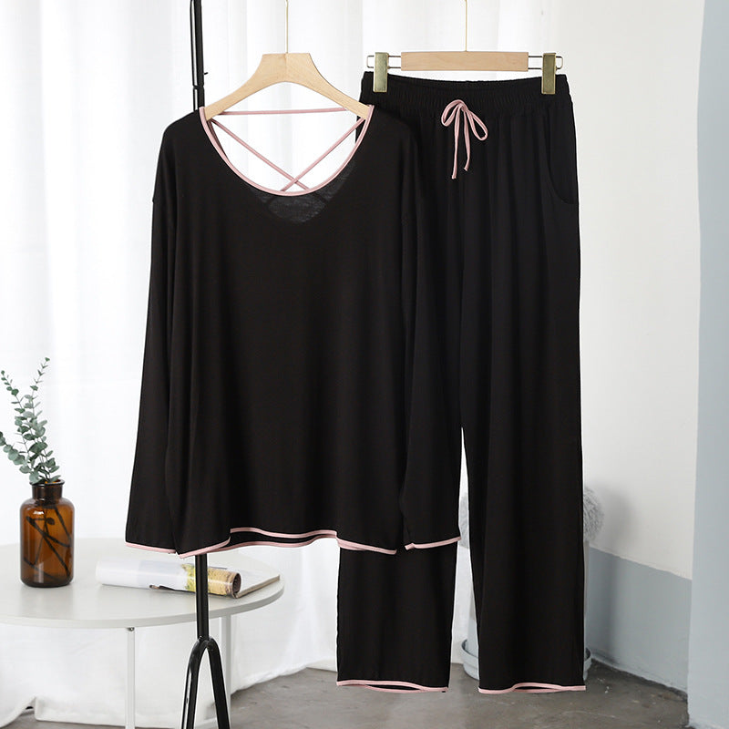 Black With Pink Neck Full Sleeves Night Wear