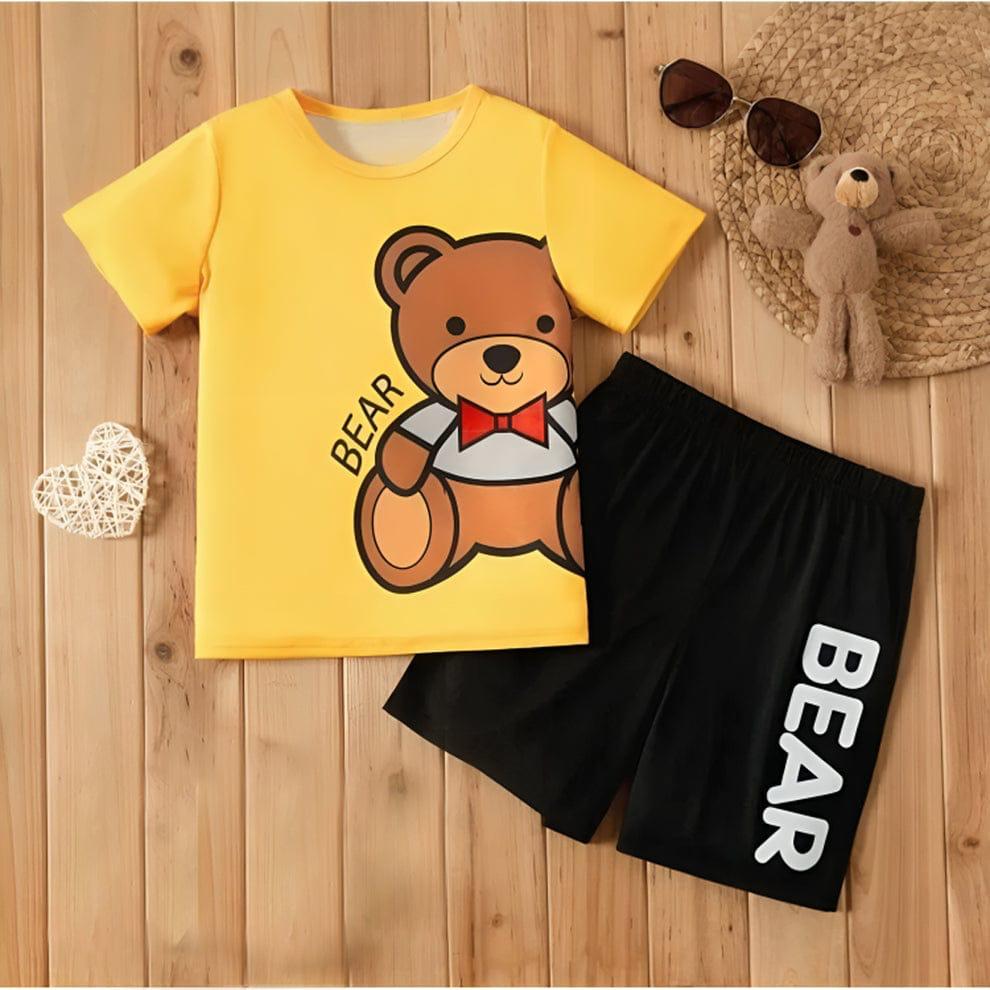 Yellow & Black Bear Printed Short Sleeve Kids Wear