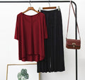 Plain Mehroon V Neck Shirt and Black Trouser Night Wear